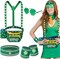 7 Pcs St Patrick's Day Costume Accessories Shamrock Outfit Irish Fanny Pack with Drink Holder Green Adjustable Suspender Sweatband Sunglasses Wristband St Patty's Gift for Women Dress up